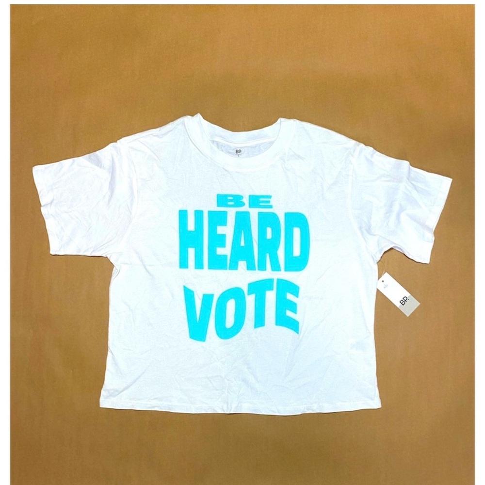 Nordstrom White Tee with Blue Graphic Be Heard VOTE 1X